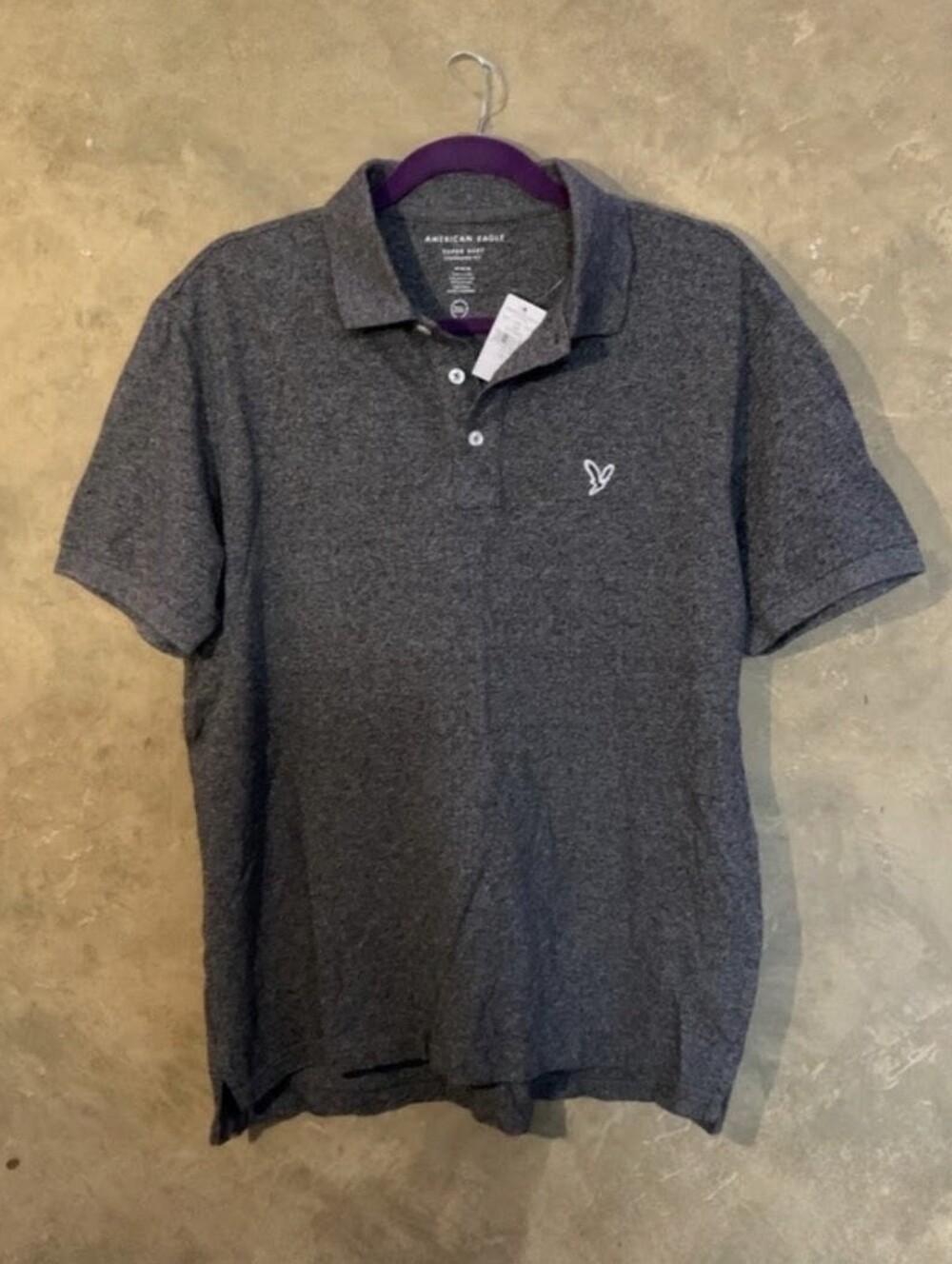 American Eagle Super Soft Standard Fit Polo Shirt Charcoal Grey Heather M NWT